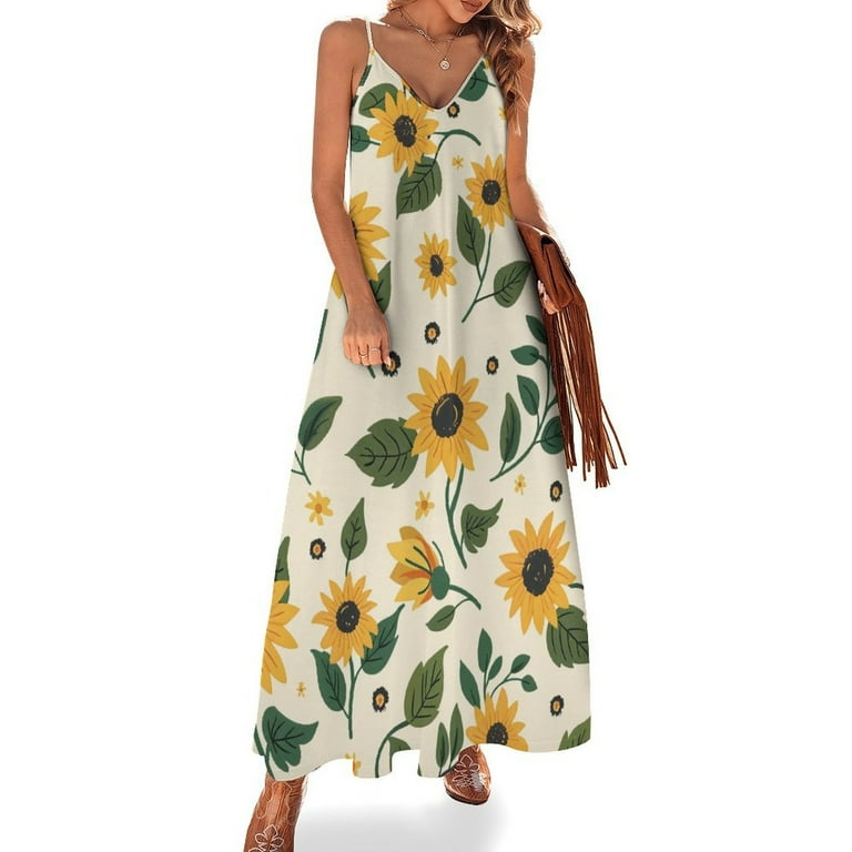 ZHANGSX Joyful Sunflower Ditsy 416 Women s Casual Halter Maxi Dress Backless Sundress Loose Flowy for Summer Beach Travel Walmart