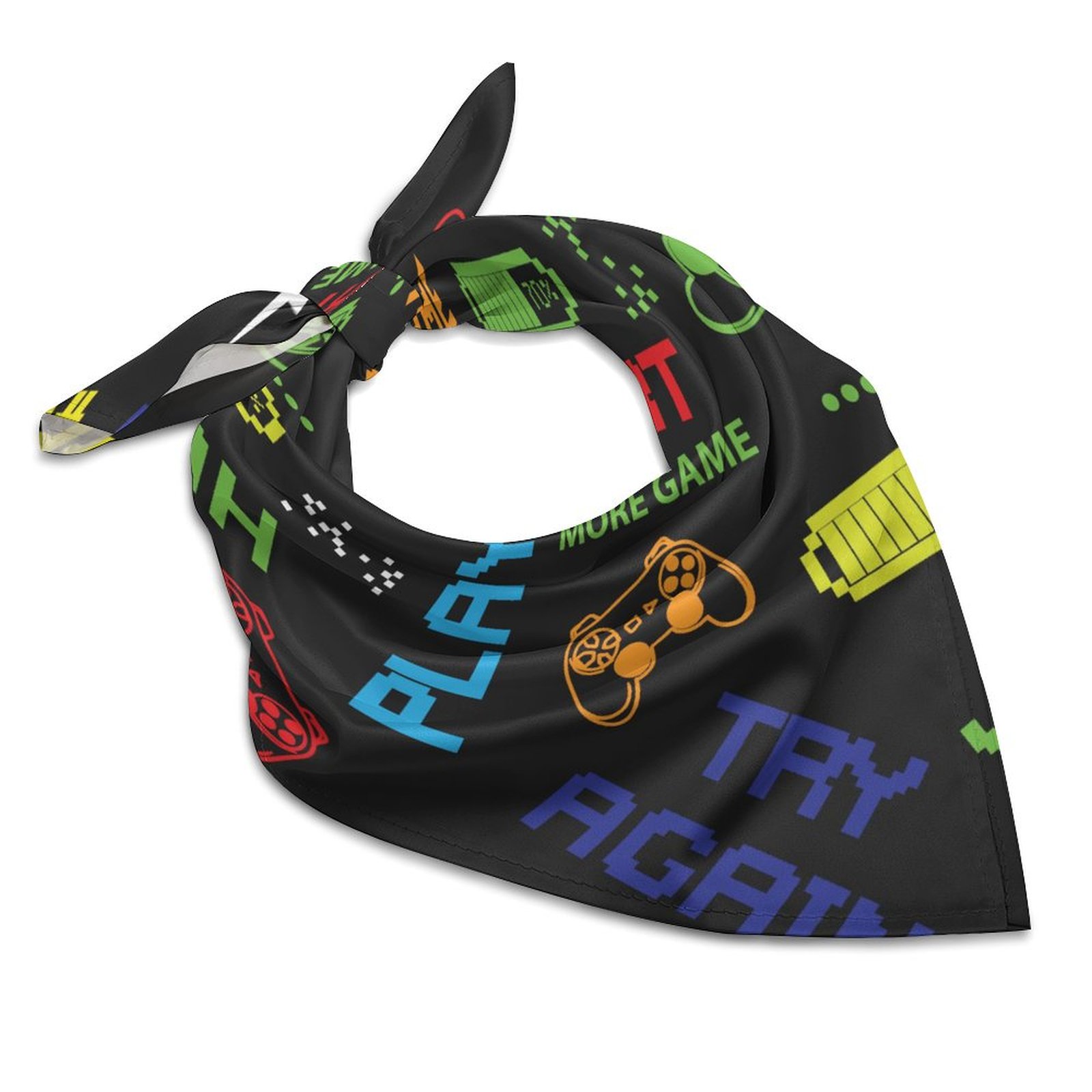 ZHANGSX Pixel Game Style80 Silk Hair Bandana, Square Silk Head Scarf