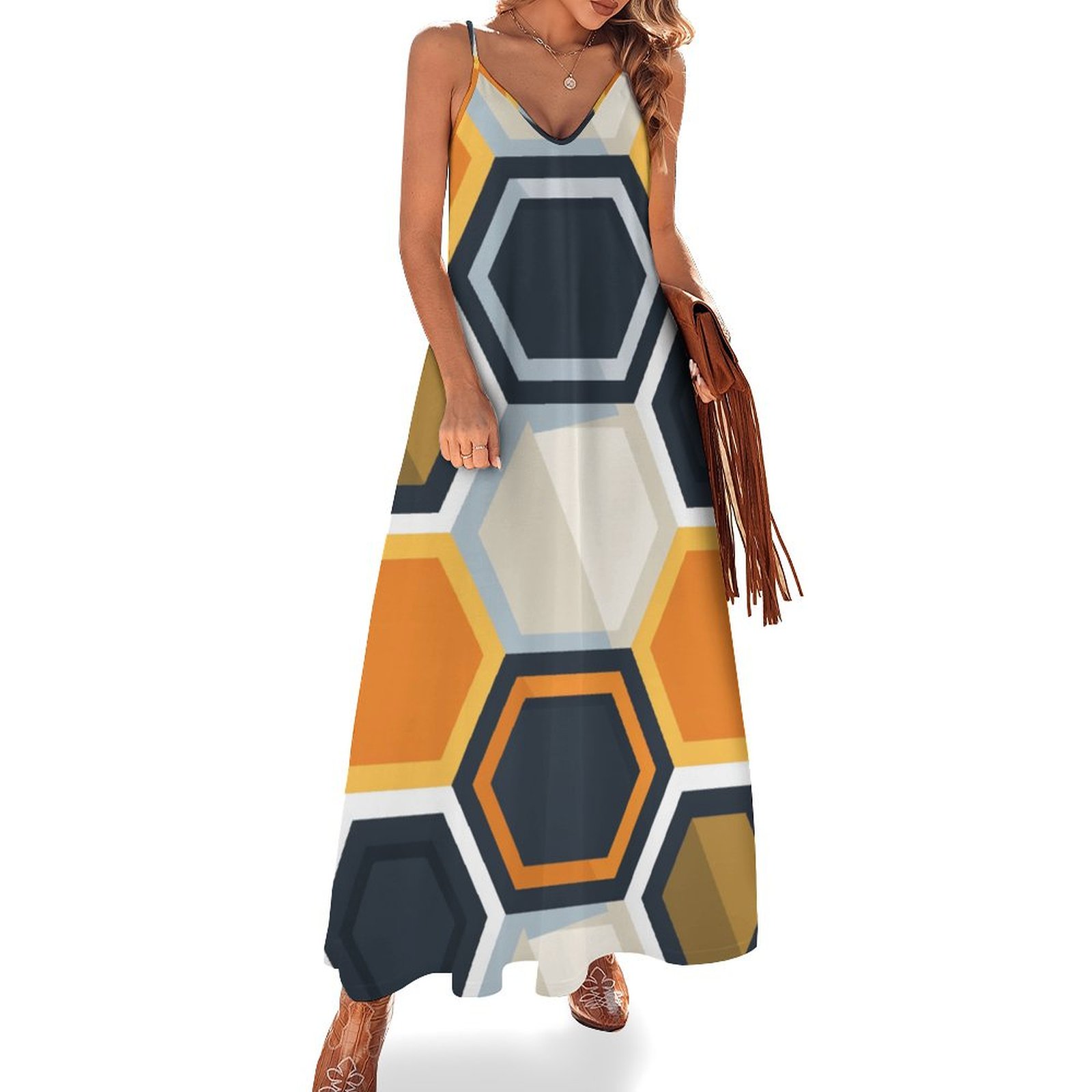 ZHANGSX Smooth Hex Women's Casual Halter Maxi Dress