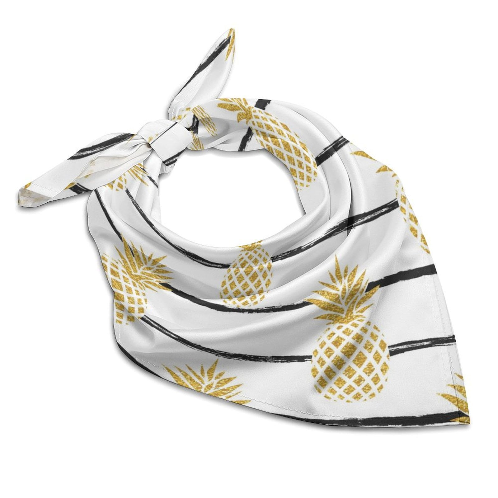 ZHANGSX Summer Gold Pineapple Stripes47 Silk Hair Bandana, Square Silk