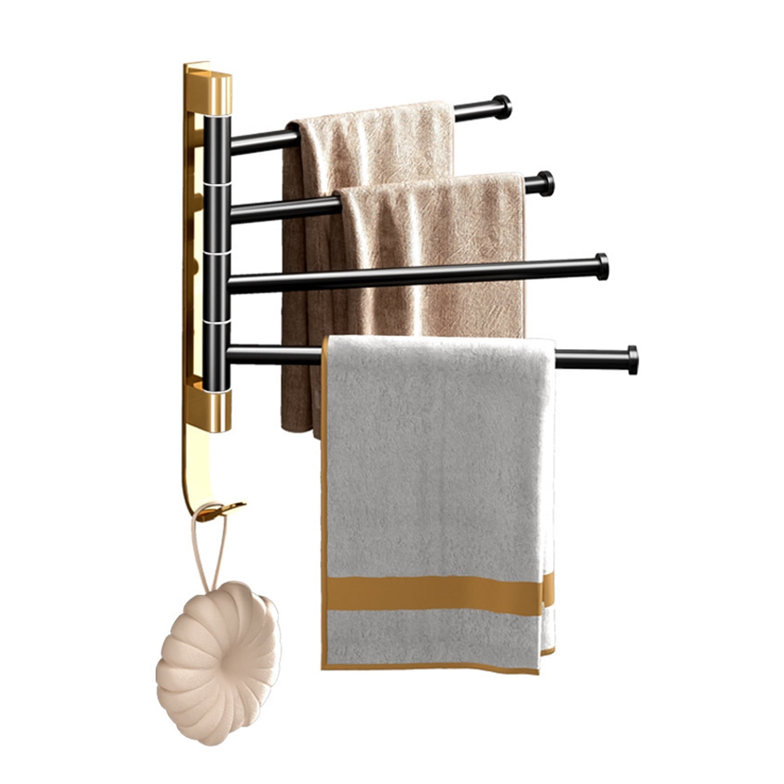 5-Arm Swivel Towel Bar – Wall Mount Matte Black Bathroom Hanger | Space Saving Swing Towel Rack With Hook