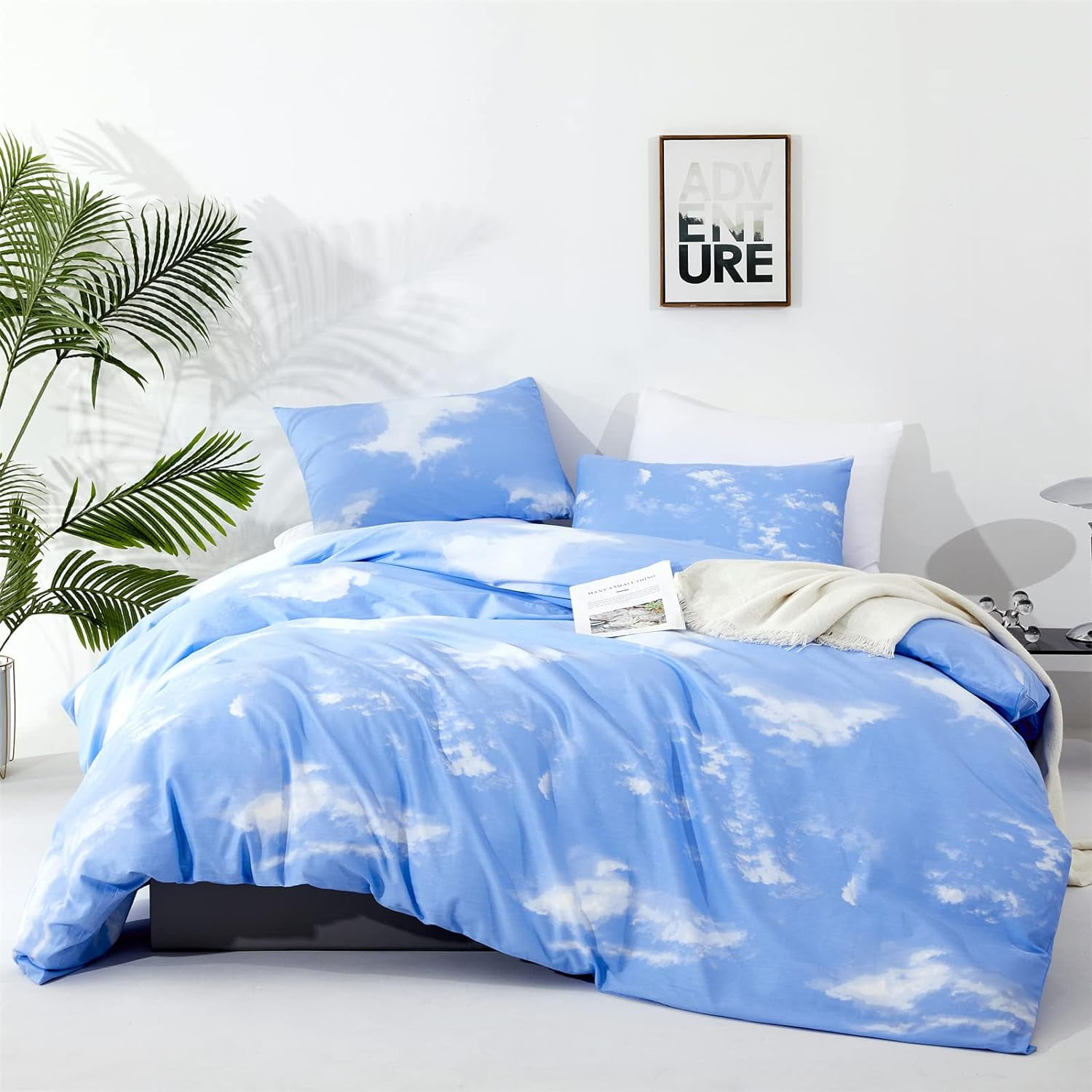 ZHANHAO Blue Comforter Set Full Cloud Sky Blue Bedding Set Light Blue