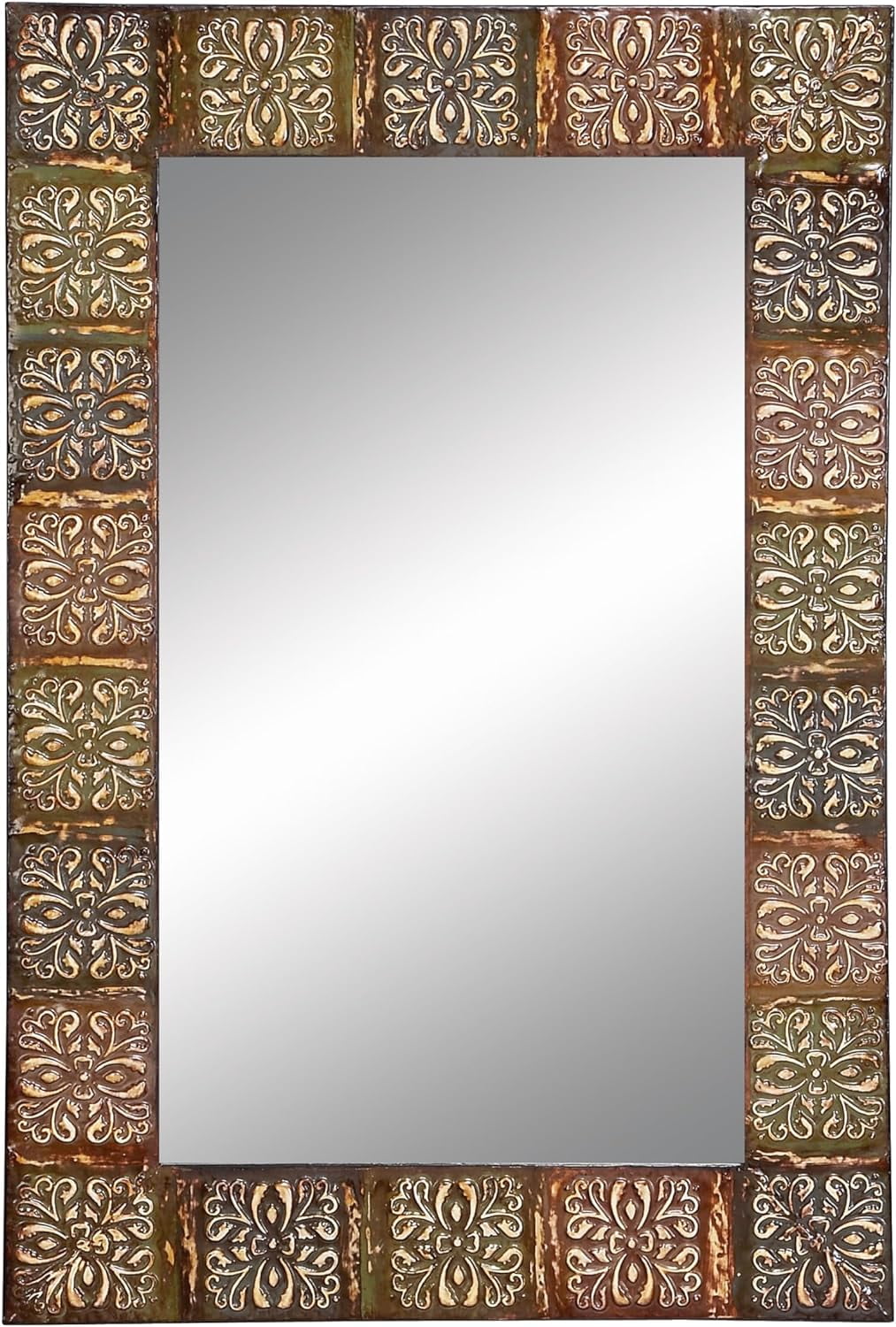 Ornate Floral Embossed 24" x 36" Multicolor Metal Wall Mirror