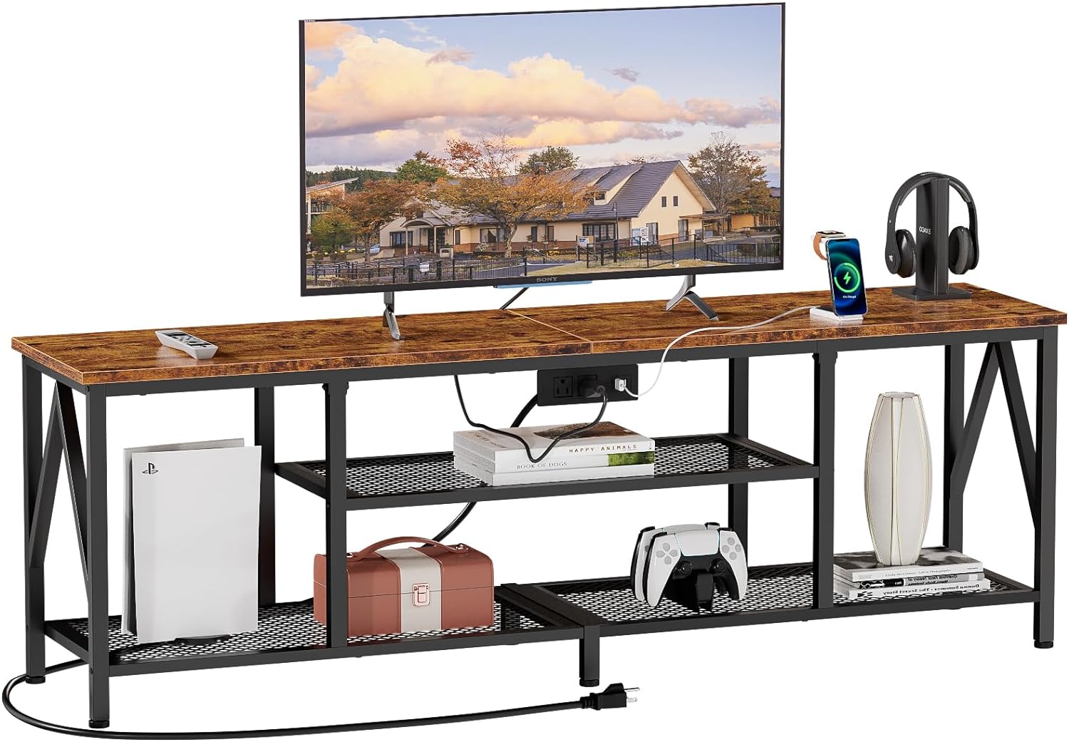 ZHANHAO TV Stand with Power Outlets for 65 70 inch TV, Entertainment