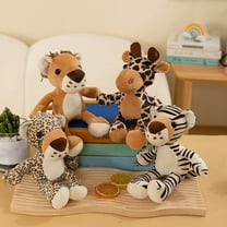 ZHANQUNE 4-Piece Stuffed Animals Plush Toys Set, Wild Animal Collection Includes Tiger Leopard Giraffe, Soft Plushies for Kids Room Decor, Birthday Gifts and Educational Play