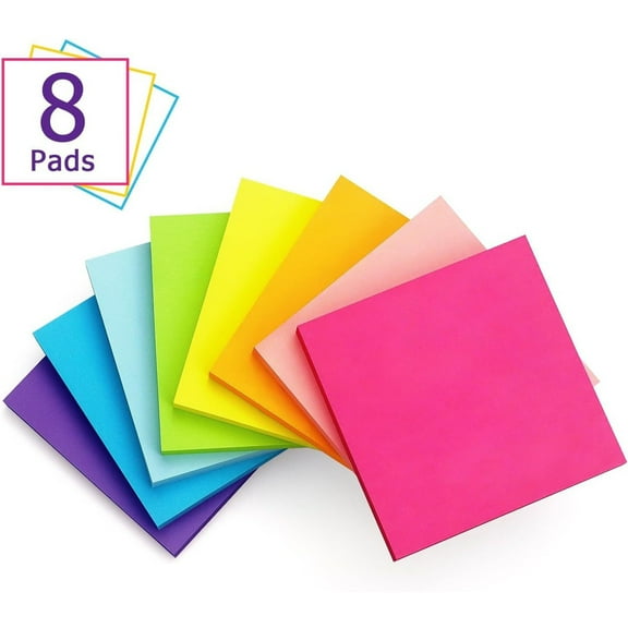 ZHANQUNE 8pc Fluorescent Sticky Notes 100 Sheets Per Pad Hot Pink Self-Stick Note Pads 3x3 Inches Colorful Memo Pads for Office and Home