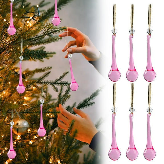 ZHANQUNE Glass Teardrop Christmas Tree Ornaments 6PC Set 130mm Large Crystal Pendants for Holiday Home Decor Wedding Party Celebration Decorations