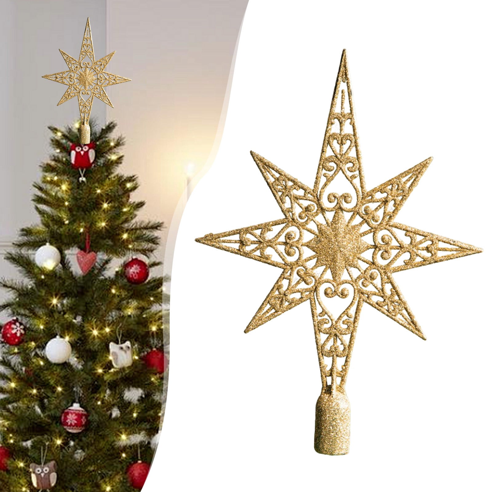 ZHANQUNE Gold Star Christmas Tree Topper with LED Lights, 5-Point Star ...