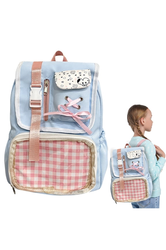 Ita Bag Kawaii Backpack Cute Kpop Aesthetic Student Travel Daypack with Pin Display Insert Waterproof Nylon Blue