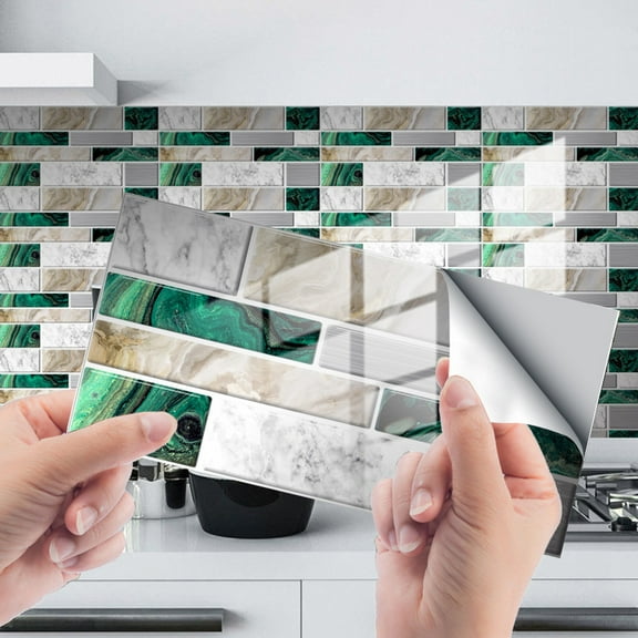 ZHANQUNE Peel and Stick Backsplash Tiles, 3D Stone Brick Design Removable Wallpaper for Kitchen, Bathroom, Shower, 12 Pack Self-Adhesive Plastic Wall Tiles