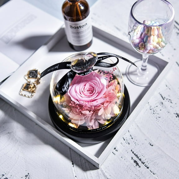 ZHANQUNE Preserved Real Rose with LED Light in Glass Dome, Eternal Flowers Gift for Mom Wife Grandma, Mothers Day Birthday Valentines Christmas, Lasts 3-5 Years, Gift Box
