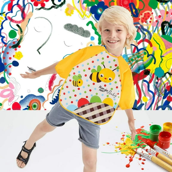 ZHANQUNE Toddler Art Smock, Bird Pattern Painting & Craft Apron with Hook & Loop Fastener, Protective Rubber Smock for Young Artists, Ages 1-3