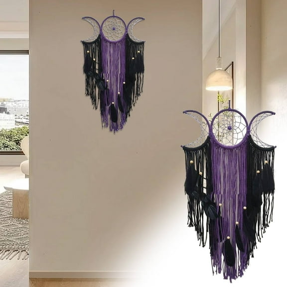 ZHANQUNE Triple Moon Macrame Wall Hanging, Large Boho Wiccan Dream Catcher Handmade Woven Tapestry, Spiritual Decor for Bedroom Living Room Nursery, Symbolic Moon Phase Art
