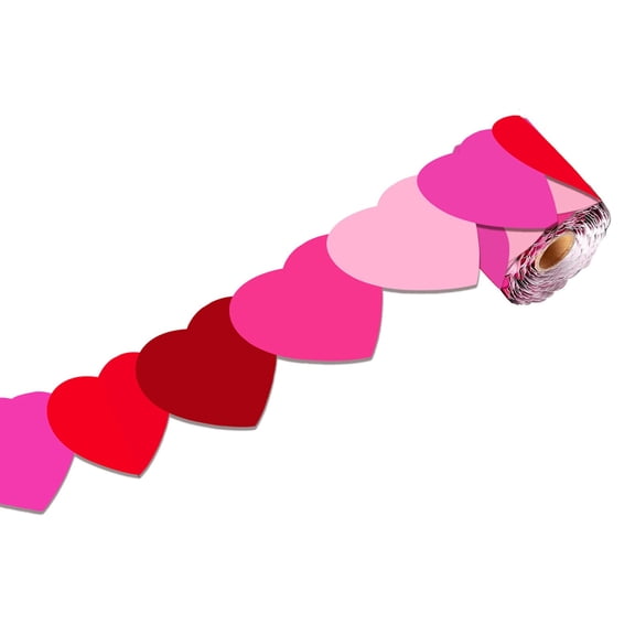 ZHANQUNE Valentine Heart Stickers Roll 67.9 Feet x 3 Inch Adhesive Scalloped Border 6 Gradient Heart Designs For Bulletin Board Classroom Party Decor