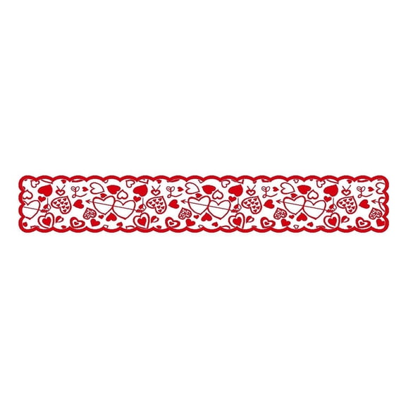 ZHANQUNE Valentine's Day Red Lace Table Flag - 13x72 Inch Poinsettia Pattern Knitted Tablecloth for Holiday Dinner Party Decor, Indoor and Outdoor Use