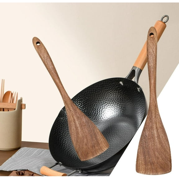 ZHANQUNE Wooden Spatula for Cooking 12.4 Inch Long Handle Kitchen Spurtle Wood Turner for Non-Stick Pans Woks Durable Hardwood Utensil
