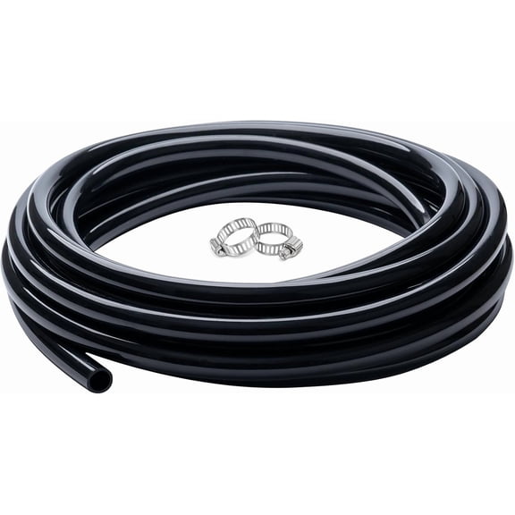 ZHANYU-1" id - 10ft Black Vinyl Tubing Flexible PVC Tube Hybrid Hose Transfer Water Fuel Gas for Pond Fountain Garden Waterfall, Durable and Safe, with 2 Hose Clamps
