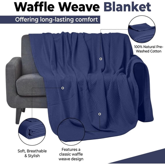 ZHANYU-100% Cotton Blankets Queen Size for Bed - Waffle Weave Blankets for Summer, Lightweight and Breathable Soft Woven Blanket for Spring, White, 90x90 InZHANYUs (Light Grey, Queen (90" x 90"))