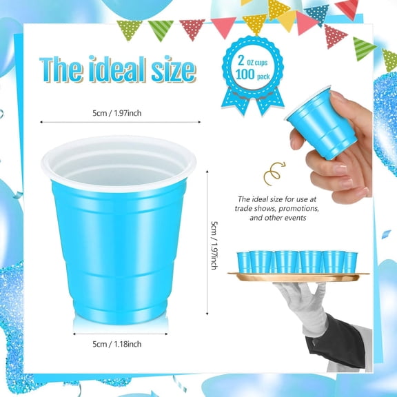 ZHANYU-100 Pack 2 oz Christmas Plastic Shot Cups, Mini Disposable Shot Glasses 2 oz Party Cups for Wedding Christmas Winter Party, Beer Taste Serving, Snacks(Lake Blue)