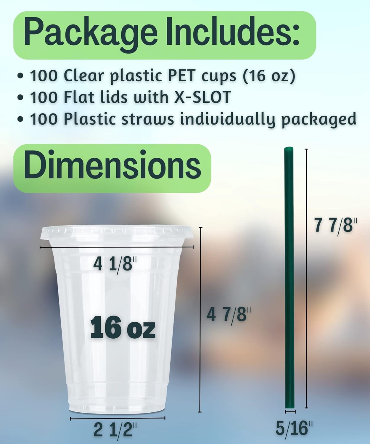 ZHANYU-[100 SETS] 16 oz Clear Plastic Cups with Lids and STRAWS ...