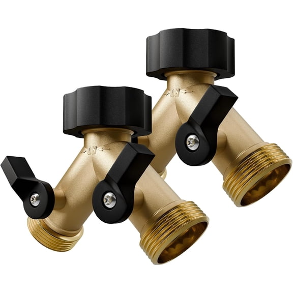 ZHANYU-2 Pack Garden Hose Splitter 2 Way, Y Solid Brass Hose Splitter 2 Valves with 2 Extra Rubber Washers, Connector Brass Garden Hose Adapter, Hose Spigot, Water Hose Splitter