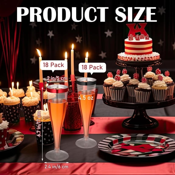 ZHANYU-36 Pcs Plastic Champagne Flutes 4.5 oz Clear Toasting Glasses Cocktail Cup Wine Disposable Champagne Glass for Valentine's Day Christmas Wedding Birthday Party (Black,Red)