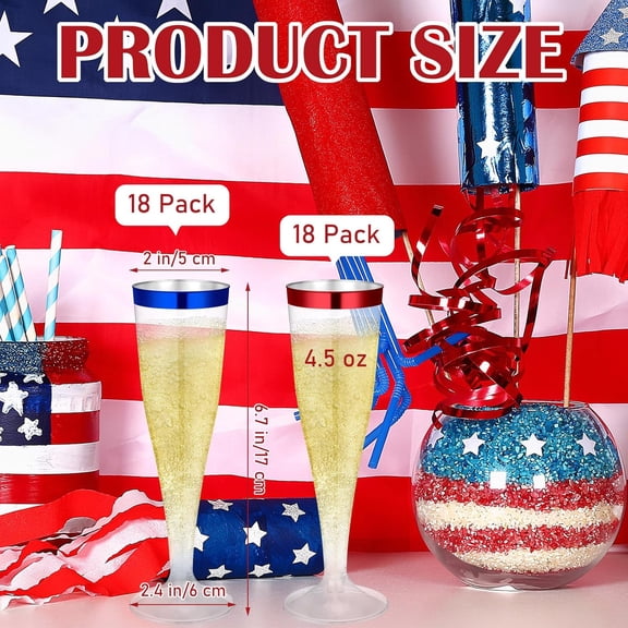 ZHANYU-36 Pcs Plastic Champagne Flutes 4.5 oz Clear Toasting Glasses Cocktail Cup Wine Disposable Champagne Glass for Valentine's Day Christmas Wedding Birthday Party (Blue,Red)