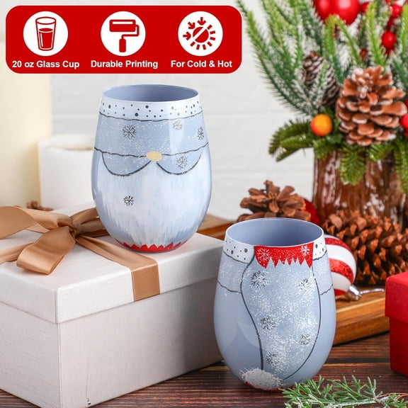 ZHANYU-4 Pcs 20 oz Christmas Stemless Wine Glasses Gnome Holiday Wine Glasses Hand Painted Santa Gnome Design Festive Drinkware Mug Cup Gifts Hold Hot Cold Beverages for Xmas Winter Party