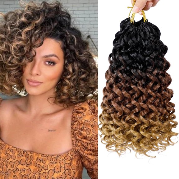 ZHANYU-7 Packs GoGo Curl CroZHANYUt Hair 12 Inch Short Curly CroZHANYUt Hair for Women Beach Curl Water Wave Deep Twist CroZHANYUt Braids Synthetic Braiding Hair Extensions (12 Inch, T1B/30/27)