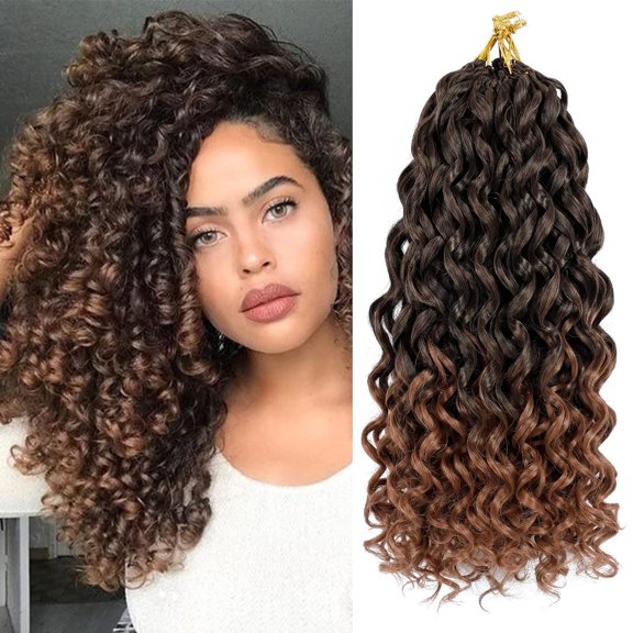 ZHANYU-7 Packs GoGo Curl CroZHANYUt Hair 14 Inch Short Curly CroZHANYUt Hair for Women Beach Curl Water Wave Deep Twist CroZHANYUt Braids Synthetic Braiding Hair Extensions (14 Inch, T1B/30)