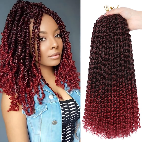 ZHANYU-8 Inch Passion Twist Hair, Short Ombre Burgundy Water Wave CroZHANYUt Hair Passion Twist CroZHANYUt Hair For Women Passion Twists Braiding Hair Curly Braiding Hair Extensions (8 Inch (Pack of