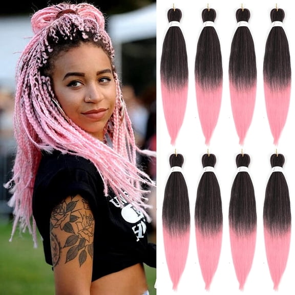 ZHANYU-Braiding Hair, 20 Inch 8 Packs Pre-StretZHANYUd Braiding Hair, Pink PrestretZHANYUd Braid Hair, Soft Colourful Synthetic Hair For Human CroZHANYUt Braids, Yaki Straight Hair For Women(20",T1B