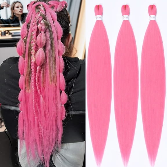 ZHANYU-Braiding Hair 26 Inch Pre stretZHANYUd Braiding Hair Pink Extension Hot Water Setting Synthetic Hair Pre StretZHANYUd CroZHANYUt Braids Hair(26 Inch,3 Packs,Pink#