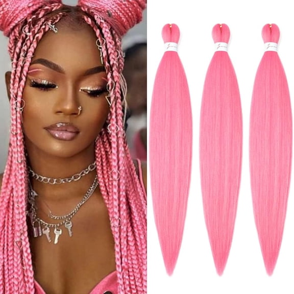ZHANYU-Braiding Hair Pre StretZHANYUd 14 inch 3 Packs Ombre Braiding Hair Professional Yaki Synthetic Hot Water Setting, Easy To Install Hair for Braiding(14in,Pink)