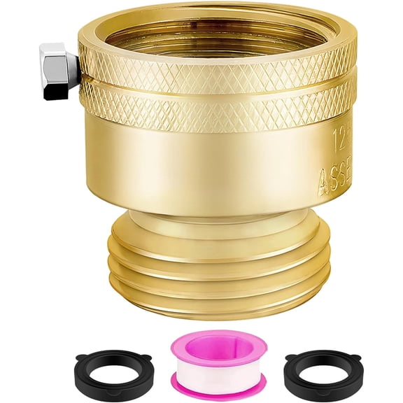 ZHANYU-Brass Vacuum Breaker Set 3/4 Inch Garden Hose Thread Lead-Free Compliant Brass Anti-Siphon Bib Valve for Garden Spigot RV Hose Connection Backflow Preventer Connector with Tape and Extra wash