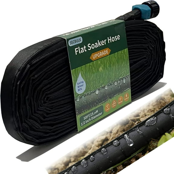 ZHANYU-Flat Soaker Hose for Garden Beds 10 25 50 75 ft, 50" Short Linkable Drip Irrigation Hose Save 80% Water, Leakproof Watering Hose with Holes