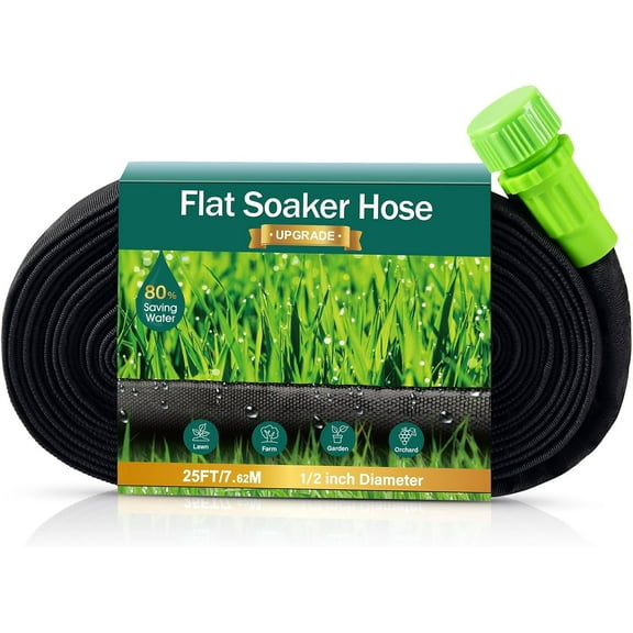 ZHANYU-Flat Soaker Hose for Garden Beds, Water Garden Soaker Hose 25FT