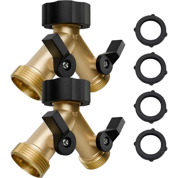 ZHANYU-Garden Hose Splitter 2 Way, Y Heavy Duty Brass Connector Tap Splitter, Brass Garden Hose Adapter with 2 Extra Rubber Washers, Outdoor Hose Splitter, Zero Leaks, Connectors & Accessories, 2 Pa