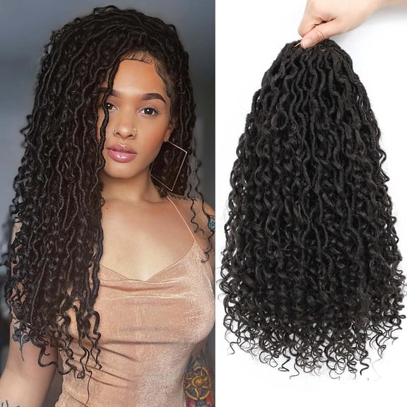 ZHANYU-Goddess Locs CroZHANYUt Hair 14 Inch 8 Packs Faux Locs CroZHANYUt Hair for Women Pre Looped River Locs Hair with Curly Ends (14 Inch 8 Packs, #4)