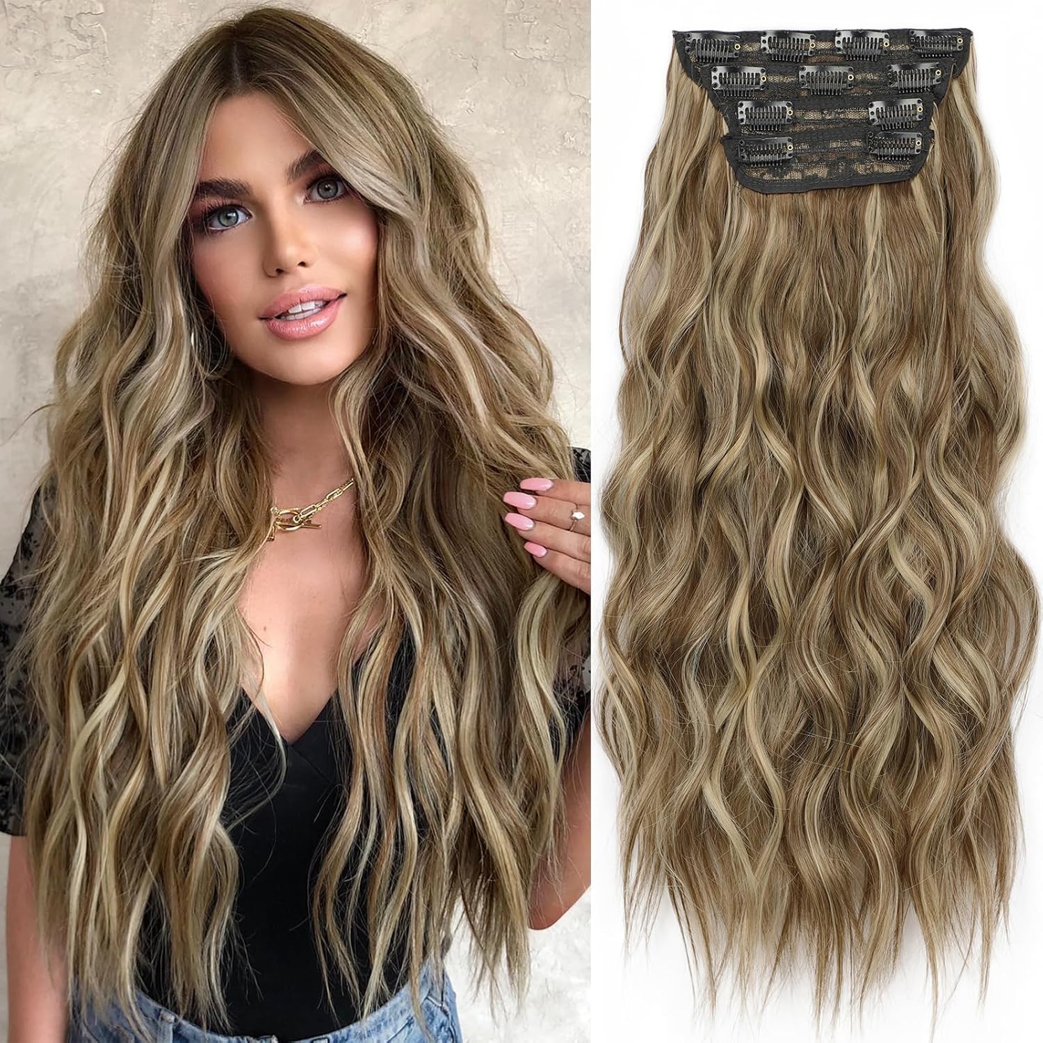 Highlight Extensions ZHANYU-Hair Extensions Light Brown mix Blonde 626D Clip in Synthetic ...