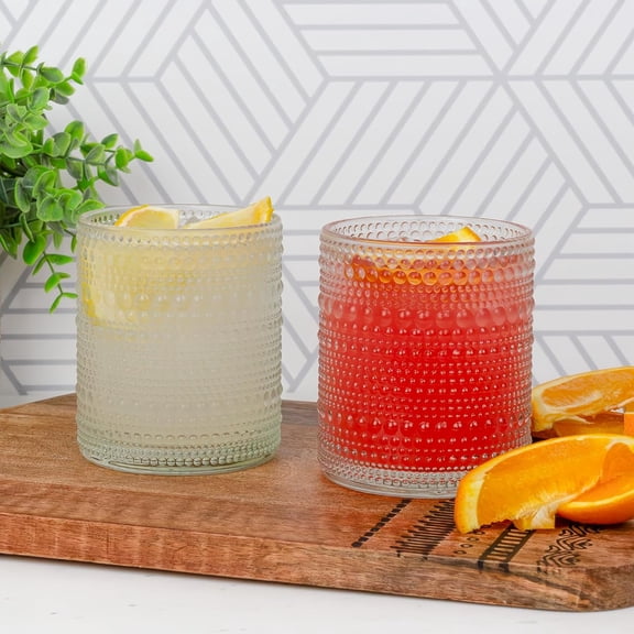 ZHANYU-Hobnail Drinking Glasses (12oz, 6pk, Clear); Old-Fashioned Beverage Glasses for Tabletop, and Bar Use and Candle Jars