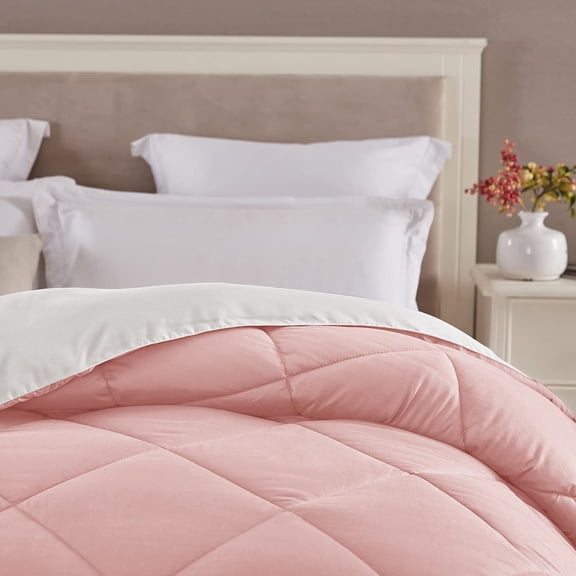 ZHANYU-King Size Pink Beige White Comforter, All Season Soft Reversible Bedding, Cooling Lightweight Fall Blanket, Girls Bedspread