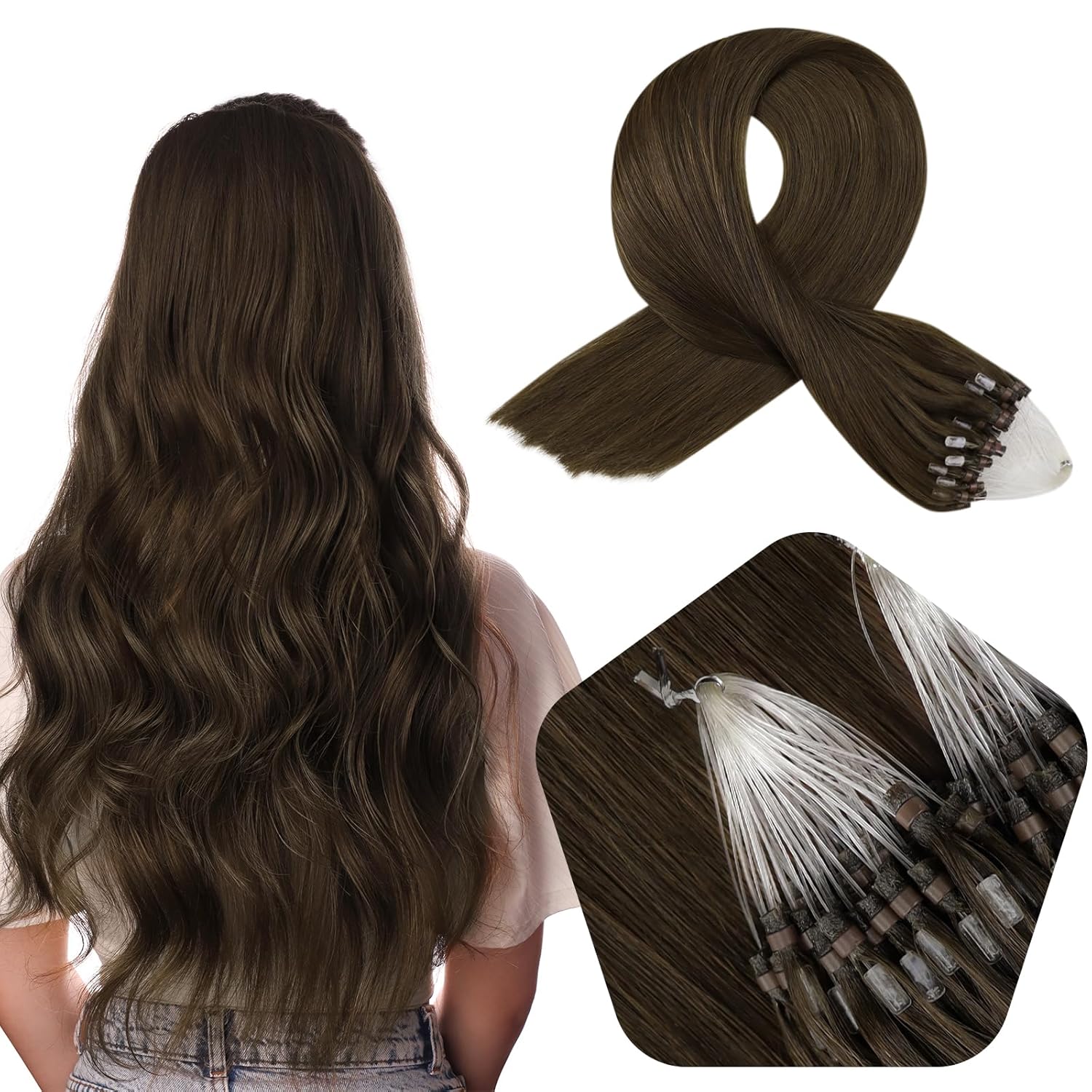 ZHANYU-Micro Ring Hair Extensions Color 2 Dark Brown Prebonded Micro ...