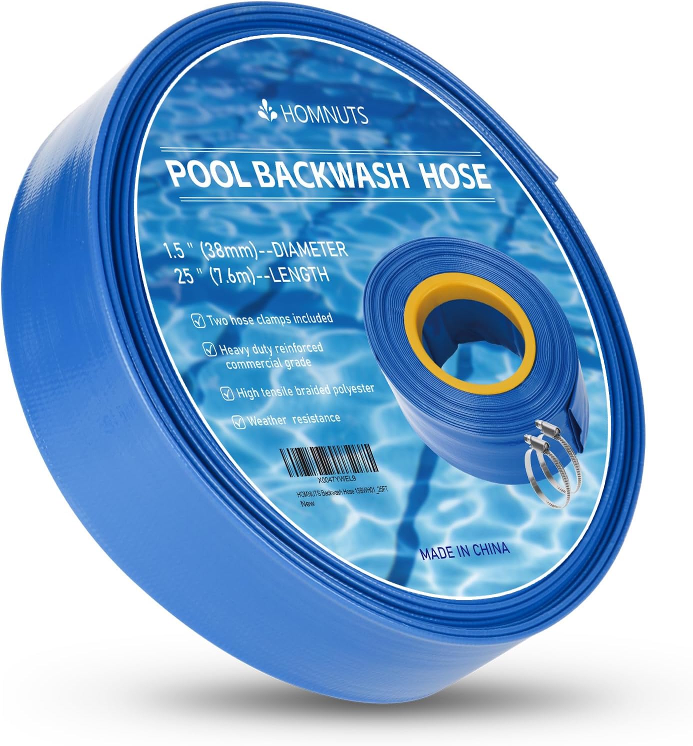 ZHANYU-Pool Backwash Hose 1.5 IN x 25 FT Blue Pool Pipes with Two ...