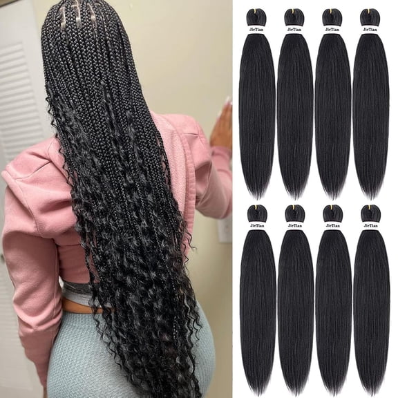 ZHANYU-Pre StretZHANYUd Braiding Hair Natural Black 30 Inch 8 Packs Synthetic CroZHANYUt Braids Hot Water Setting Professional Soft Yaki Texture Synthetic Hair Extensions(1B)