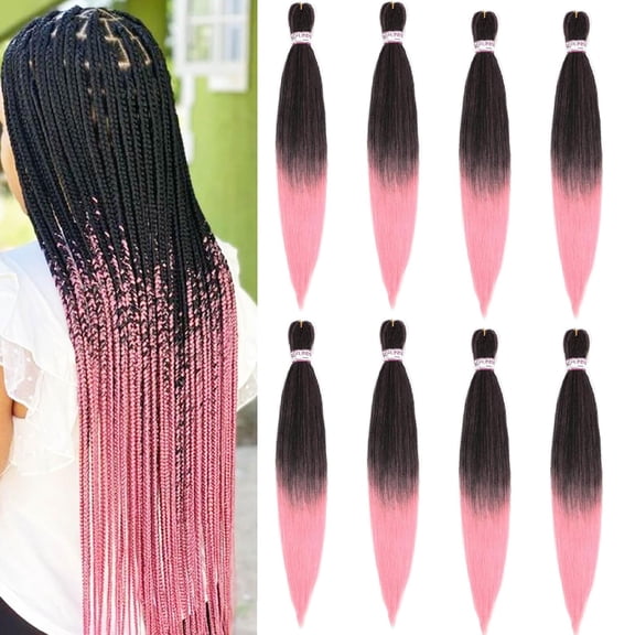 ZHANYU-Pre StretZHANYUd Braiding Hair Two Tone Pink Pre StretZHANYUd/PrestretZHANYUd Braid Hair 8 Packs 24 Inch Colourful Synthetic CroZHANYUt Hair For Human Braids Yaki Straight, Itch Free(24",T1B/