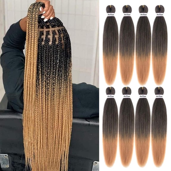 ZHANYU-Pre StretZHANYUd Braiding Hair ombre Natural Black Blonde 8 Packs 22 Inch Synthetic CroZHANYUt Braids Hot Water Setting Professional Soft Yaki Texture Synthetic Hair Extensions(1B/27)