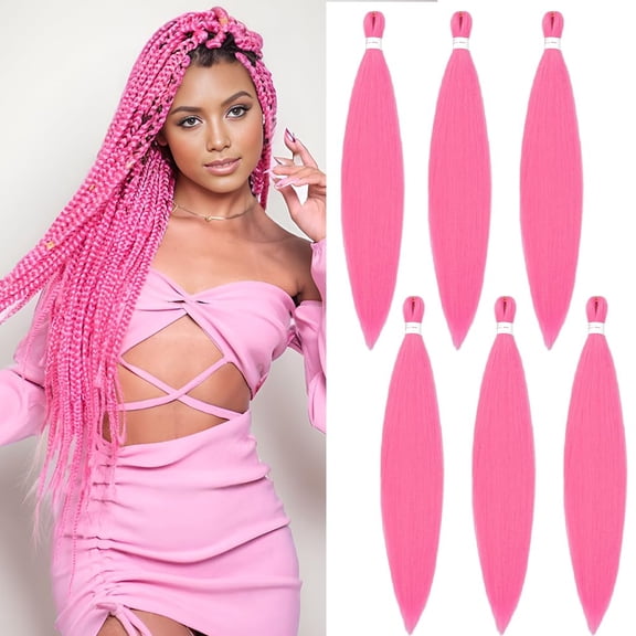 ZHANYU-Pre stretZHANYUd Braiding Hair 26 Inch Braiding Hair Extensions Hot Water Setting Synthetic Hair Pre StretZHANYUd CroZHANYUt Braids Hair(26 Inch,6 Packs,Pink#