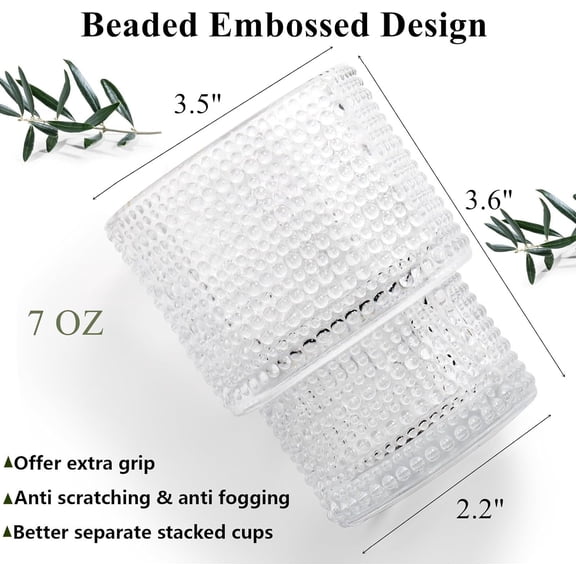 ZHANYU-Set of 8 Juice Glasses, 7 oz Heavy Base Hobnail Glassware for Drinking Orange Juice, Stackble Vintage Drinking Glasses for Beer, Cocktail, Soda, Beverage, Whiskey, Iced Coffee