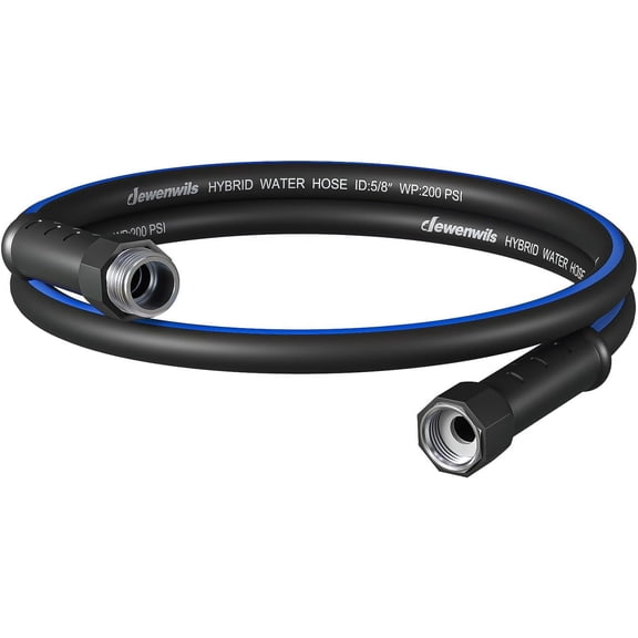 ZHANYU-Short Garden Hose 5 ft x 5/8", Hybrid Water Hose with Rotate Handle, Heavy Duty, Lightweight, Flexible Hose for Plants, Car, Yard, 3/4 Inch Solid Fittings, Drinking Water Safe, Black Blue
